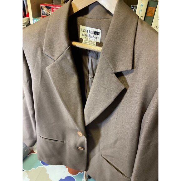 Leslie Fay Brown Single Breasted Two Button Notch Lapel Blazer SZ 14 Petite - Picture 5 of 7